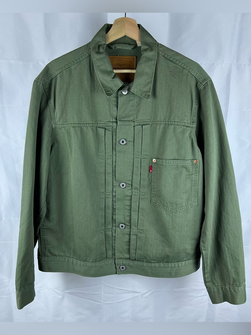 Levi’s Premium ‘Type 1’ Green Cinch Back Selvedge Denim Jacket Size Medium Mens